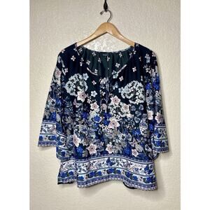 Vintage Hannah Butterfly Peasant Tunic Flare Sleeves Tie Top Womens XL